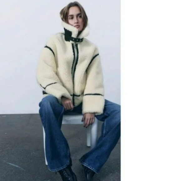 ZARA FAUX FUR BIKER JACKET - Picture 9 of 16